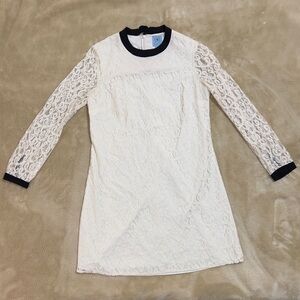 CeCe Ivory Lace Dress with Black Trim & Back Sash